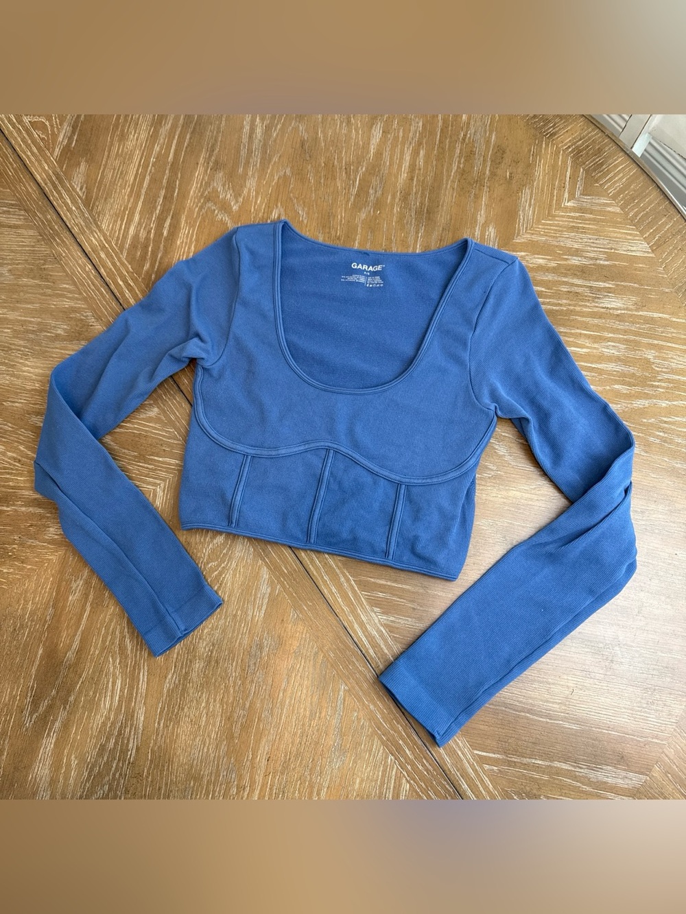 Garage Blue Long-Sleeve Cropped Scoop Top